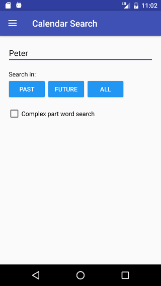 Calendar Search main screen